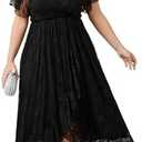 SCOMCHIC Womens Plus Size Wedding Guest Dress Formal Lace Wrap V Neck High Low Short Sleeve Cocktail Maxi Dresses 3XL