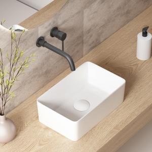 Small Bathroom Sink Above Counter: 14x9 Rectangle Vessel Sink, OCEALAGOON White Bowl Sinks for Bathrooms RV Lavatory Porcelain Ceramic Tiny Bathroom Vanity Sink