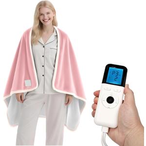 Heated Wearable Shawl, Heated Blanket Electric Throw for Gifts, 33x59 Inch Super Cozy Soft Wearable Blanket with 6 Heating Levels & 5 Timer Settings, Auto Shut Off, Machine Wash (Pink)