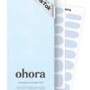 ohora Semi Cured Gel Nail Strips (N Greyish Blue) - Works with Any Lamps, Salon-Quality, Long Lasting, Easy to Apply & Remove - Includes 2 Prep Pads, Nail File & Wooden Stick