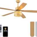 Chandelier Caged Ceiling Fans With Lights And Remote, Gold 60 In
6 Speed, 3 Timer, E26 Bulbs Lighting, Remote APP Control, 2 Blade Reversible Color for Bedroom, Indoor, Living Room