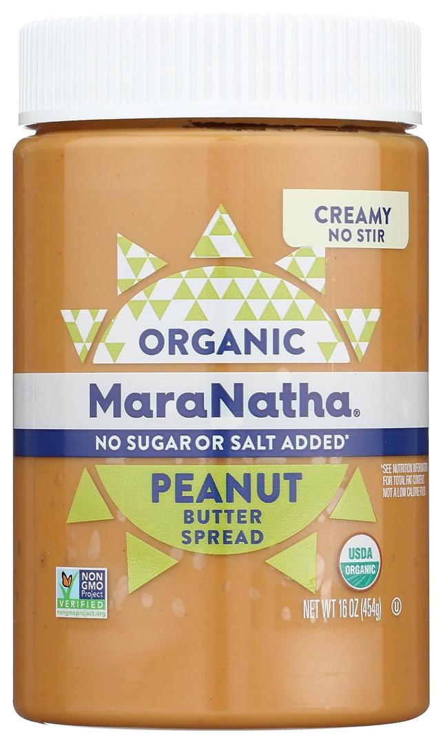 MaraNatha Organic Creamy Peanut Butter, No Sugar & Salt, Non GMO, 16 Ounces (Pack Of 6) (EXP 06/11/26)