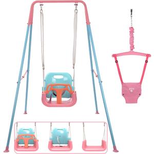 2 in 1 Toddler Swing Jumper, Swing Set for Indoor/Outdoor, Baby Jumpers and Bouncers, Easy to Assemble & Store, Suitable for Children 6 Months and Older (Pink)