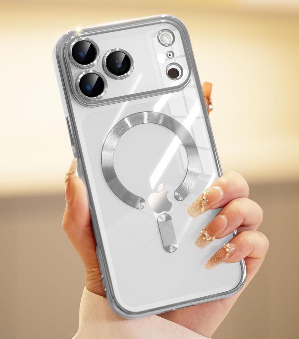 for iPhone 17 Pro Case with 1x Screen Protector, [Compatible with MagSafe] [Integrated Camera Protection], Non Yellowing Slim Cute Women Girly Magnetic Cover for iPhone 17 Pro 6.3", Silver