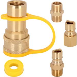 1/2 inch Natural Gas Quick Connect Fittings Kit with Male Insert Plug,100% Solid Brass with Dust Cover for Portable Generator or Bbq Gas Line Connection