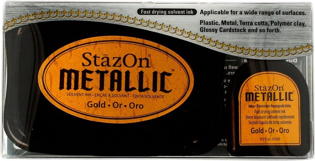 Tsukineko StazOn Metallic Gold Inkpad with Inker, Model: sz-000-191