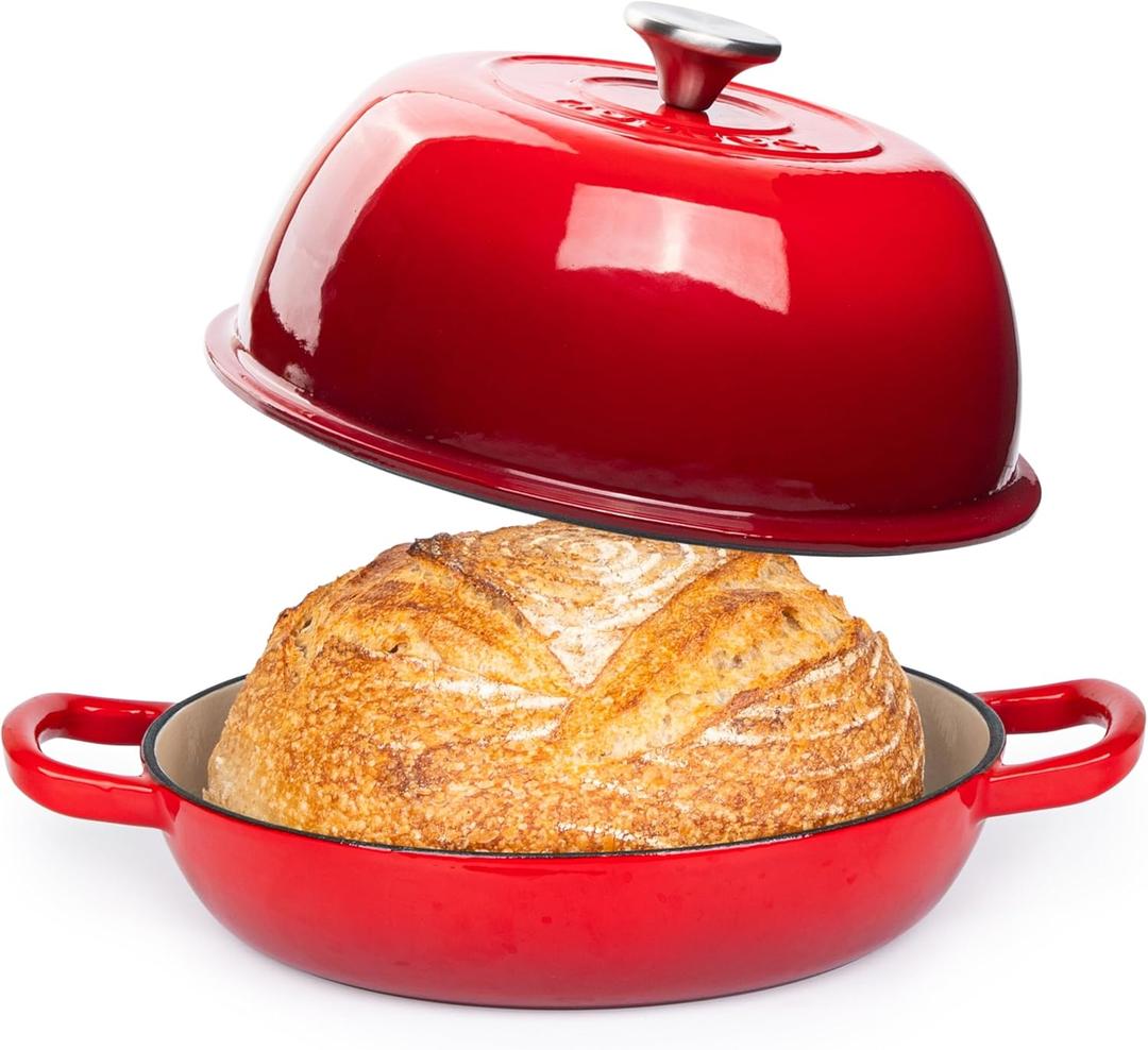 Enamelled Cast Iron Dutch Oven Pot  Dutch Oven For Sourdough Bread Baking  Cast Iron Bread Pot  Red, 6 Quarts, 22cm  by Nuovva