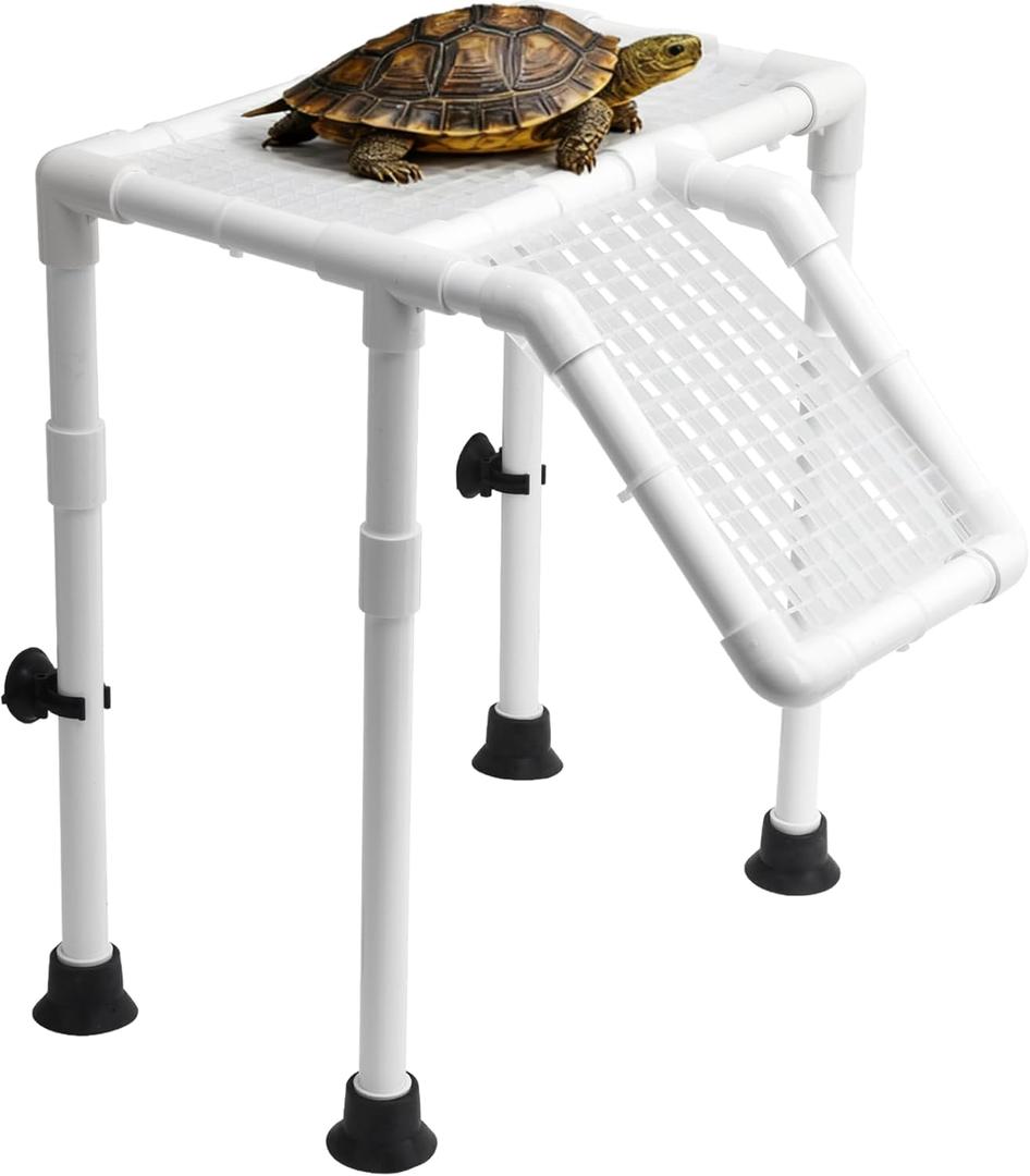 QUINTARA Extra-Large Aquatic Turtle Basking Platform & Sunbathing Dock - Elevated Basking Loft | Adjustable PVC Mount for Tanks 14", Non-Slip, Easy Assembly