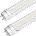 Brtstiun T8 LED Bulbs 4 Foot, LED Tube Light 24W 3200LM, 5000K Daylight White, Clear Lens, G13 Base Fluorescent Bulbs Replacement, Type A+B Plug & Play/Ballast Bypass, Non-Dimmable, 2-Pack