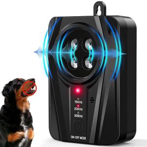 Queenmew Dog Bark Deterrent Devices, Automatic Anti Barking Device with 4 Ultrasonic Transmitters Long Range 50FT, 3 Mode Rechargeable Barking Control Devices, Effective Stop Bark Box Outdoor & Indoor