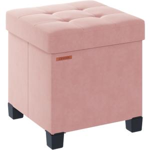 Cube Storage Ottoman, Velvet Foot Stool with Feet, Folding Storage Bench, End of Bed Bench, Chest, for Living Room, Bedroom and Office, 15 x 15 x 15.7 Inches, Jelly Pink, ASND22P