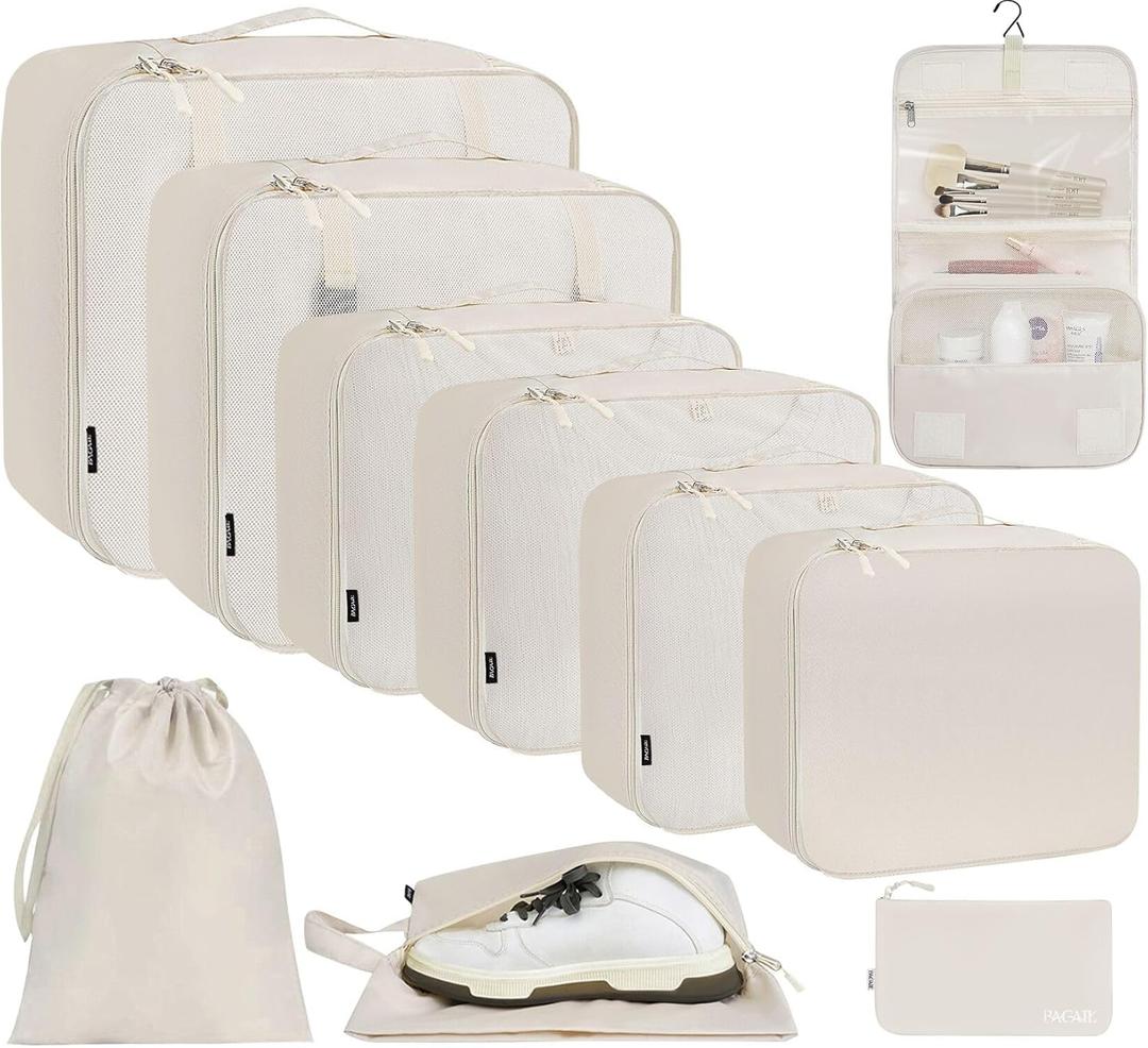 BAGAIL 6 Set/8 Set/10 Set Packing Cubes Various Sizes Packing Organizer for Travel Accessories Luggage Carry On Suitcase (Cream)