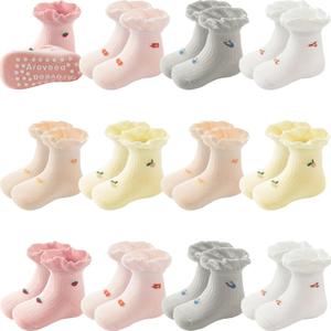 Aroveea Non Slip Grip Ankle Baby Socks 12 Pack for Toddler Boys and Girls Kids,Infant Cute Cotton Baby Socks 3-5T