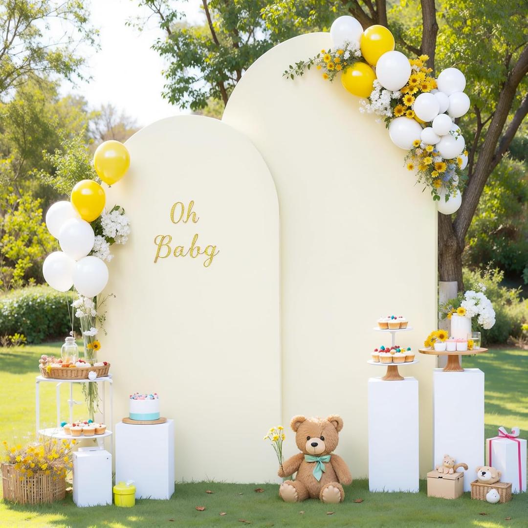 Ivory Arch Backdrop Cover 7.2FT 6FT Spandex Arch Covers Stretchy Backdrop Set of 2, Double-Layer Wrinkle Free Wedding Arch Stand Cover Party Backdrop Curtains for Baby Shower Birthday Party Decoration
