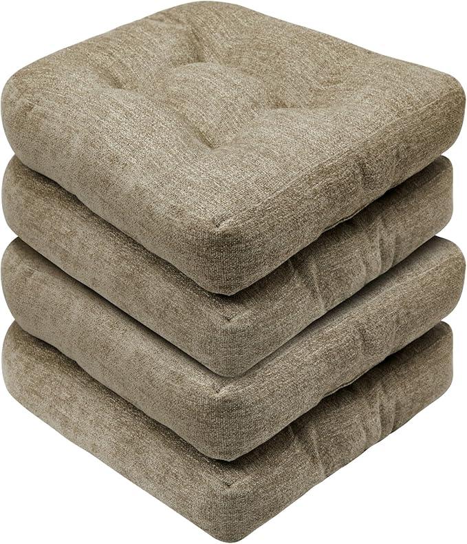 Basic Beyond Chair Cushions for Dining Chairs, Non-Slip Chair Pads, Thick Seat Cushions for Dining Room Chairs, Kitchen Chair Cushions Set of 2 17" x 17" x 4", Khaki