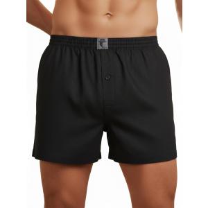 LUFT Mens Fine Linen Soft Stretch Elastic Waistband Underwear Boxer Shorts (Large, Black)