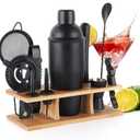 Bartender Kit 11-Piece Cocktail Shaker-Muddler for Cocktails 25oz Boston Shaker-Bar Accessories with Stylish Bamboo Stand Mix Drink Shaker kit Perfect Martini kit with Cocktail Recipes Booklet (Black)