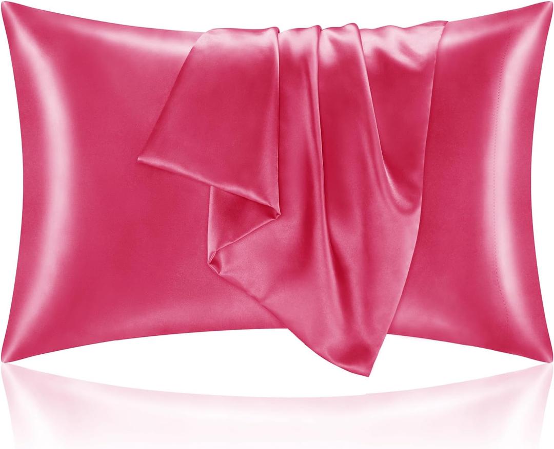 2 x BEDELITE Satin Pillowcase for Hair and Skin, Super Soft and Cooling Similar to Silk Pillow Cases 2 Pack with Envelope Closure, Gift for Women Men(20"x36" King Size, Hot Pink)