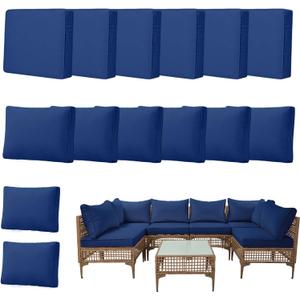 14pcs Outdoor Patio Cushion Covers Replacement, 24" Zippered Outdoor Cushion Covers Waterproof, UV Resistant & Washable Patio Furniture Cushion Covers Waterproof for Patio Sectional, Navy Blue