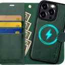 OCASE for iPhone 15 Pro Detachable Wallet Case with Card Holder, [2 in 1] PU Leather Flip Folio Case with RFID Blocking Magnetic Stand Removable Shockproof Phone Cover 6.1 Inch, Blackish Green