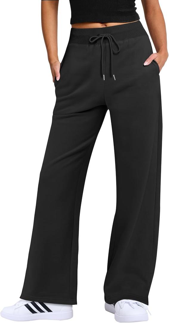 ANRABESS Women's Sweatpants Straight Leg High Waist Casual Drawstring Sweat Pants Workout Athletic Joggers with Pockets (X-Large, Black)