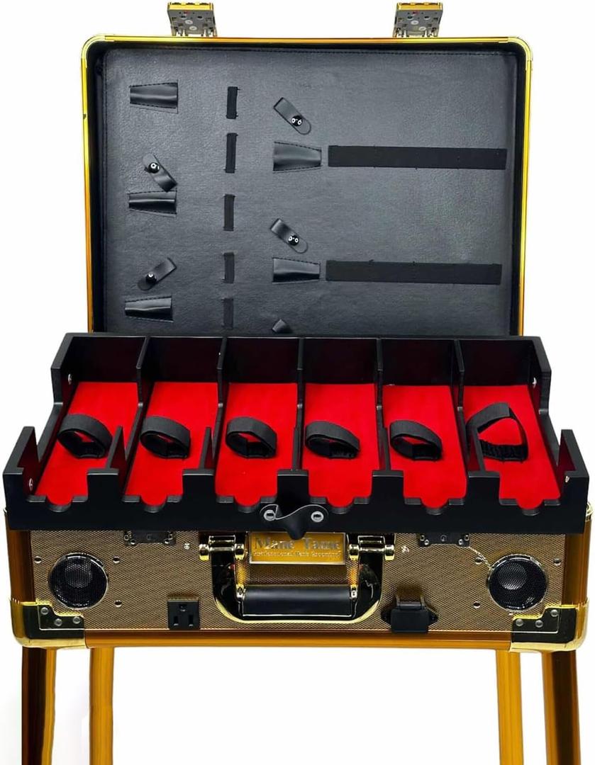 MANE TAME Barber Case - VIP Mobile Barber Station- Gold - Includes (2) Bluetooth Speakers, Combination Locks, with Removeable/Adjustable Legs