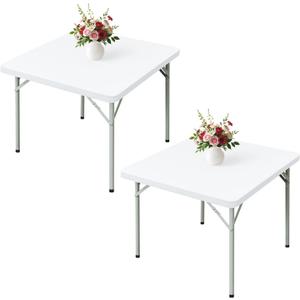 Wolkemer 2 Pack White Fitted Tablecloth 34x34 Inch Square Elastic Edges Table Cloth, Spandex Stretch Table Cover with Machine Washable Fabric for Wedding Party Picnic Dining Indoor Outdoor
