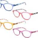 HEEYYOK 1.75 Round Reading Glasses For Women Round Readers Womens For Small Face Spring Hinges Ladies Colorful cheaters reading glasses 4Pack