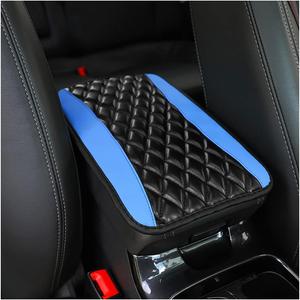 Moly Magnolia Car Center Console Cushion Pad, Universal Leather Waterproof Armrest Seat Box Cover Protector,Comfortable Car Decor Accessories Fit for Most Cars, Vehicles, SUVs (Blue)
