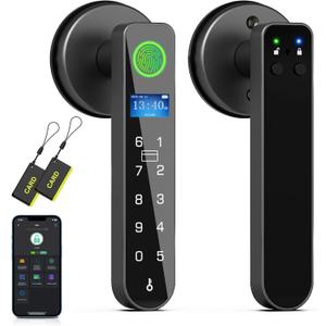 Smart Door Knob Lock with Display Screen, Fingerprint Keyless Entry Door Lock with Code Keypad Handle, RFID Cards, Security Locking Door Lever Locks for Bedroom Interior Doors - Black