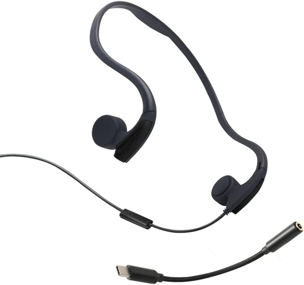 Bone Conduction Headphones Wired,Open-Ear Earphones with Microphone,3.5Mm /Type C Connector, IP68 Waterproof Earphones for Cycling Workouts Hiking,Black