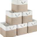 13x15x13 Storage Cube Bins, Heavy Duty Foldable Fabric Storage Bins with Handles and Metal Frame, 6 Pack Large Closet Organizer Bins for Clothes, Socks, Towels, White Khaki
