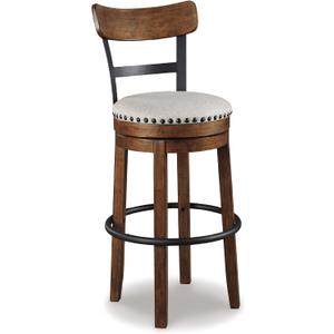 Signature Design by Ashley Valebeck Bar Stool, Rustic Industrial Swivel Barstool With Cushioned Upholstery, Wood & Metal Construction, Kitchen Island Seating, Counter Height, Black