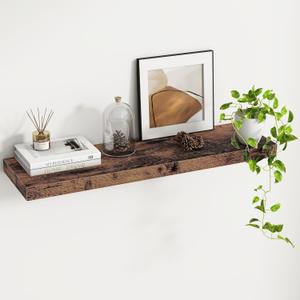 Fun Memories 36 Inch Floating Shelves - Rustic Wooden Wall Shelves - Wall Mounted Storage Shelf with Invisible Brackets - Extra Deeper & Thicker for Living Room, 24" W x 9" D x 1.6" H - Brown