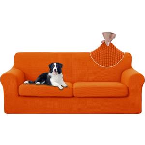 U-NICE HOME 3 Pieces Stretch Couch Cover Sofa Cover Washable Sofa Slipcover with Individual Seat Cushion for 2 Cushion Couch Sofa Pet Friendly(Sofa 2 seat, Orange)