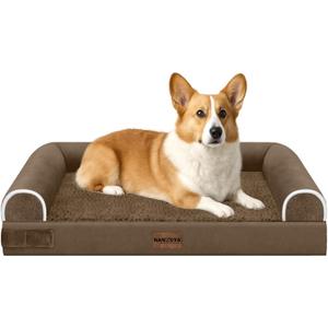 Medium Large Dog Bed Orthopedic Washable: Beds Bolster Medium Large Sized Dog Bed Egg Crate Foam Couch Sofa Waterproof with Removable Cover - Dark Coffee (30.0"L x 20.0"W x 6.0"Th)