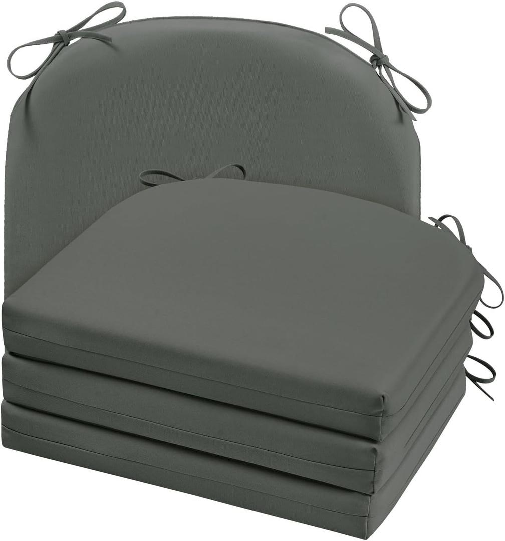 cozyide Outdoor Chair Cushions, Waterproof Patio Seat Cushions with Adjustable Straps, Round Corner Patio Chair Cushions for Garden, Dark Grey, 17x16x2 Inch (Pack of 4)