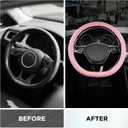 Road Comforts Leopard Steering Wheel Cover for Women, Cute Anti-Slip Microfiber Leather, Fits D Shape Flat Bottom Steering Wheel 14.5-15 Inch - Pink and Pink Leapoard