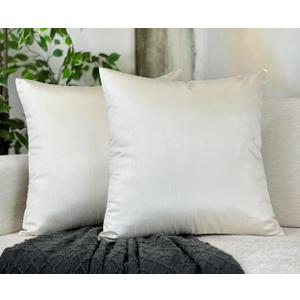 Aiking Home 18x18 Inches Faux Silk Square Throw Pillow Cover, Zipper Closure, Ivory (Set of 2)