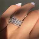 925 Sterling Silver Shiny Full Diamond Ring Cubic Zirconia Rings CZ Diamond Multi Row Ring Eternity Engagement Wedding Band Ring for Women (US Code 5)