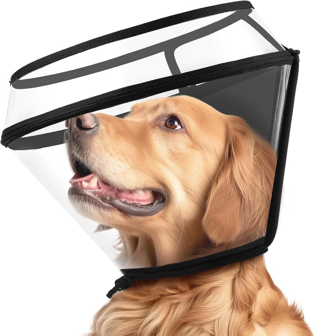 Dog Cone Collar for After Surgery,Transparent Dog Cones Alternative for Small Large Medium Size Dogs,Adjustable Depth Pet Recovery Collars,Elizabethan Collar for Dogs Stop Licking Wound(S)