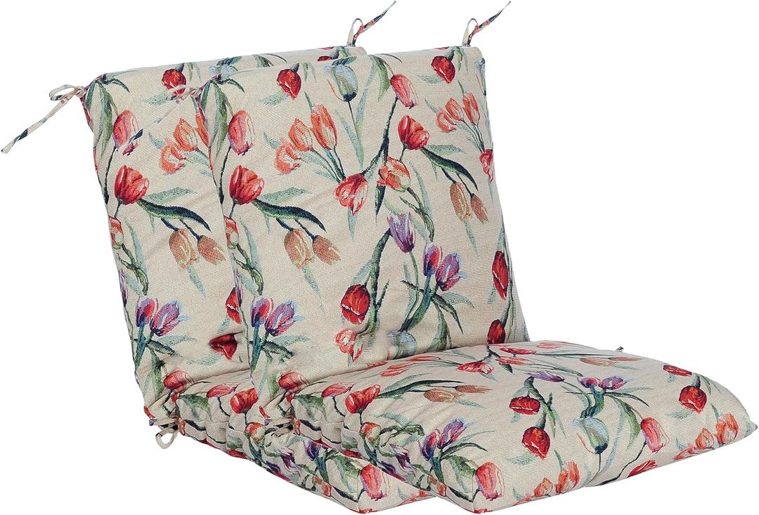 Set of 2 Outdoor Dining Chair Cushions, Patio Seating Cushions, 38x18x4.5 inch, for Garden Patio Furniture (Tulip)