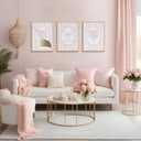Framed 3 Piece OAK Wall Art Pink Floral Pink Striped Flower Canvas Prints | Coquette Bow Pictures Wall Decor Minimalist Botanical Aesthetic Paintings Artwork for Bedroom Bathroom Living Room 16x20in