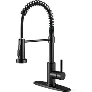 OWOFAN Black Kitchen Faucet with Pull Out Sprayer Stainless Steel Single Handle Spring Sink Faucets 1 Hole Or 3 Hole Dual Function for Farmhouse Camper Laundry Utility Rv Wet Bar
