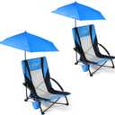FAIR WIND 2 Pack Beach Chair with Umbrella for Adults Shade Chair Folding Backpack Portable Concert Bag Sand Chair with Cup Holder - Navy Blue with Black