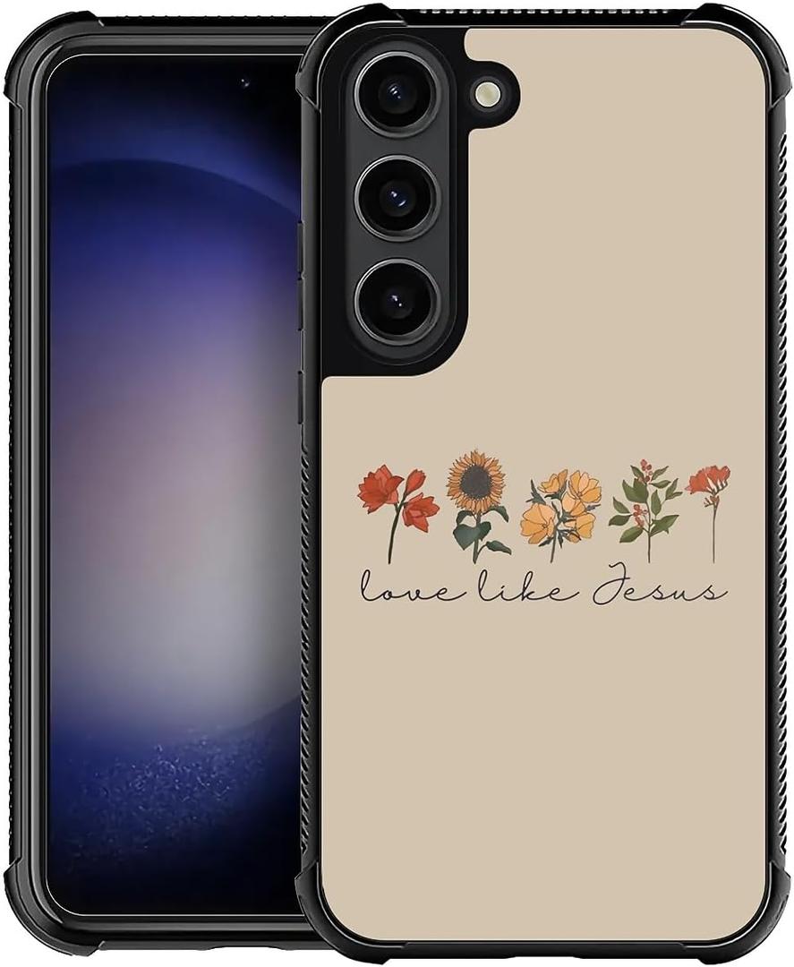 Compatible with Samsung Galaxy S23 Plus Case, Shockproof Protective for Man Women Non-Slip for Samsung Galaxy S23 Plus Crazy Pattern Faith Flower Love Like Jesus Religious