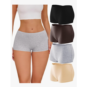 ROSYCORAL Boy Shorts Underwear for Women Cotton Panties Mid Rise Undies Full Coverage Boxers Briefs Boyshort 4 Pack L