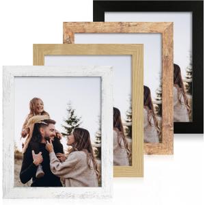iRahmen 8x10 Picture Frame Set of 4, High Definition Real Glass 8 x 10 Photo Frames for Desktop Display and Wall Mounting(Distressed White+Oak+Rustic Brown+Black) (Multicolor)