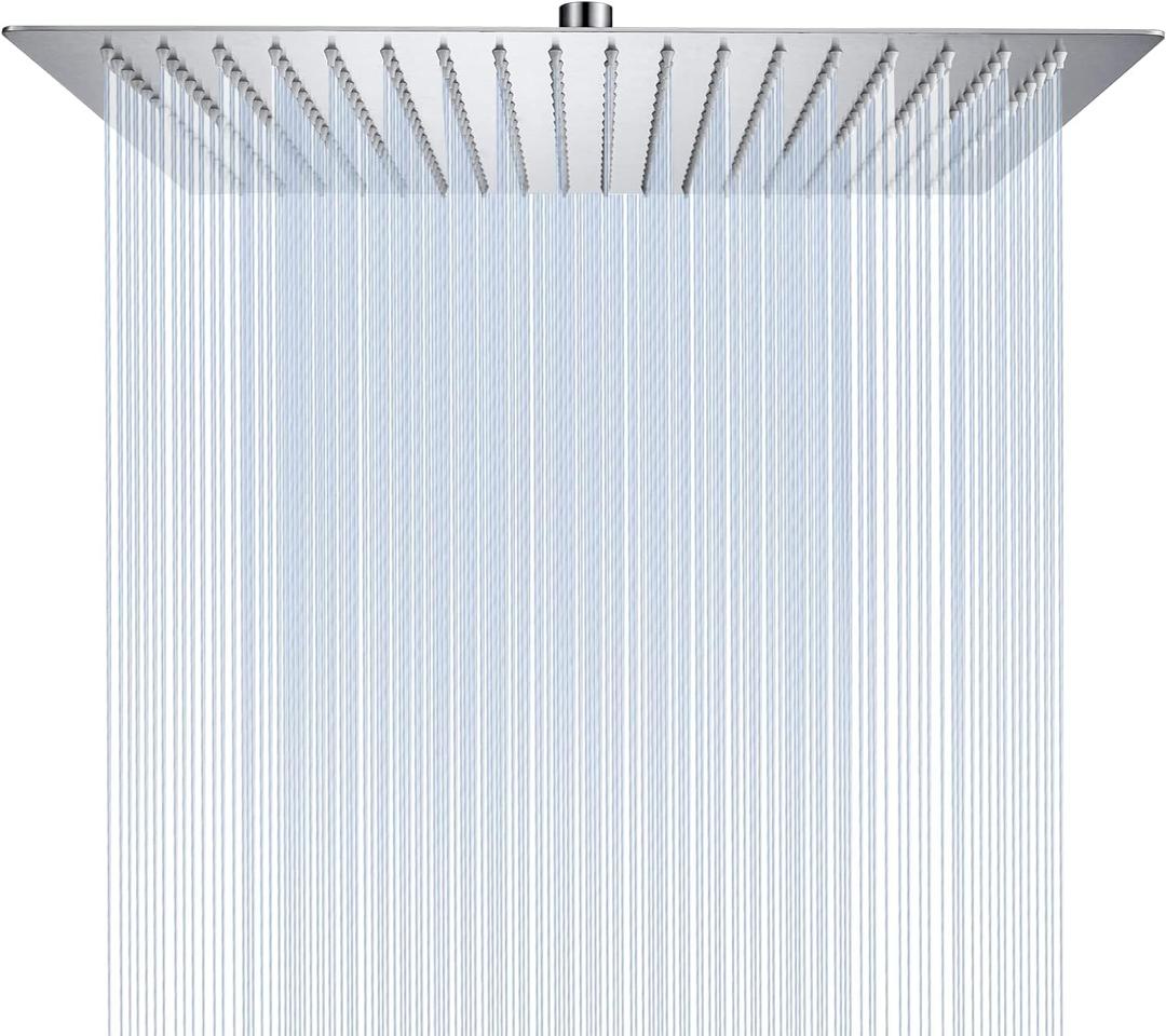 16 Inch Square Rain Shower Head
304 Stainless Steel, 324 Jets, Ultra Thin High Pressure Bathroom Rainfall Showerhead, Brushed Nickel