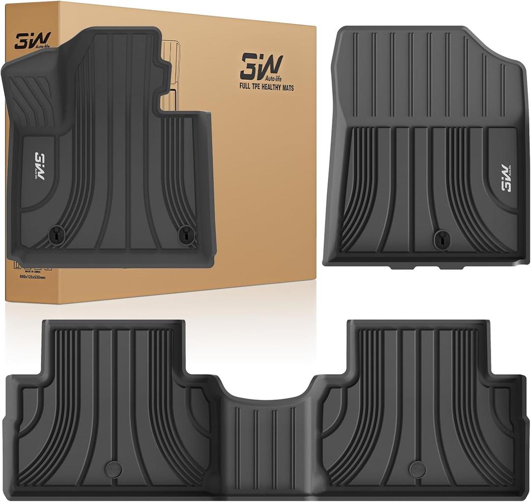3W Floor Mats Fit 2021-2023 Hyundai Santa Fe (Only for Hybrid & PHEV, Not Fit Gas), TPE All Weather Custom Fit Car Floor Liners 1st & 2nd Row, Black